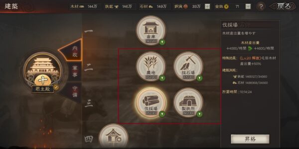 三国志真戦の資源施設