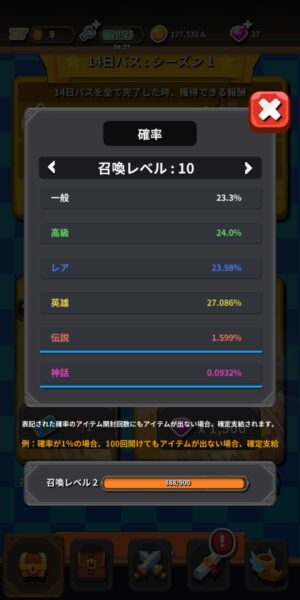 神のダンジョンの召喚レベル10